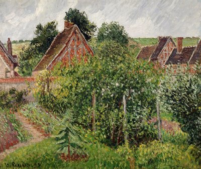 Landschap met Daken van Huisjes door Camille Jacob Pissarro